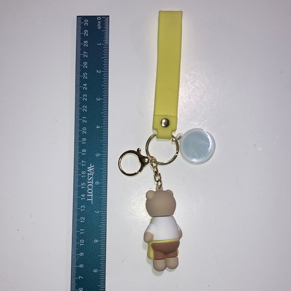 Starbucks Yellow and White Bear Keychain with Wrist Strap or Bag Charm - New - Picture 2 of 4